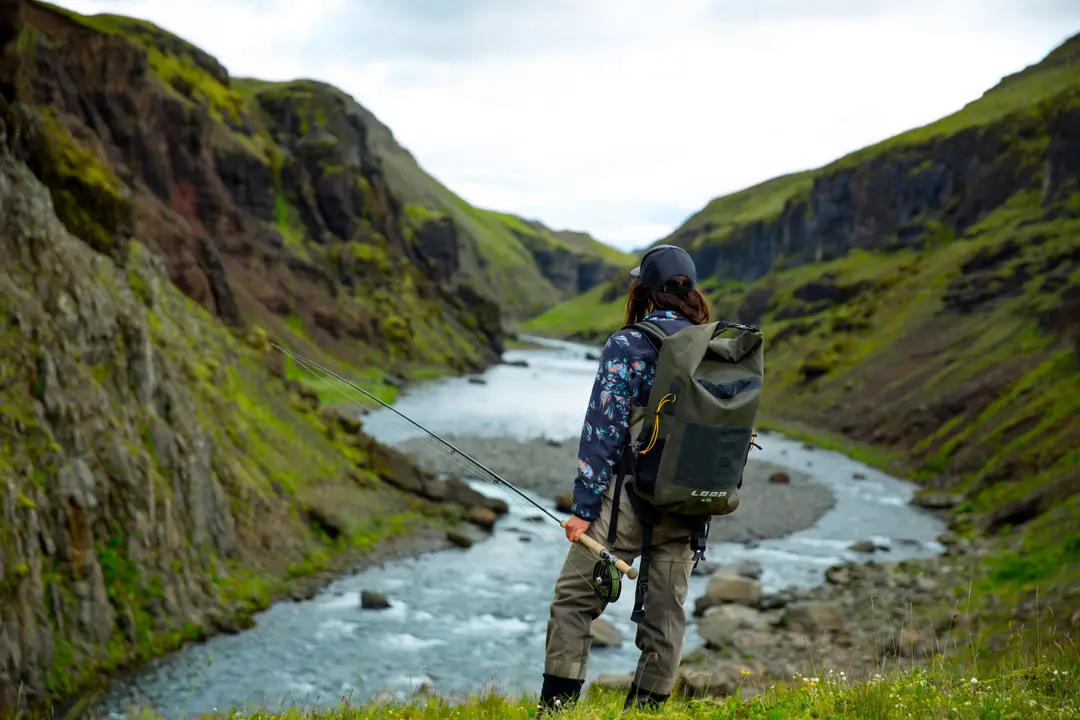 An angler above the canyon, looking down on the river